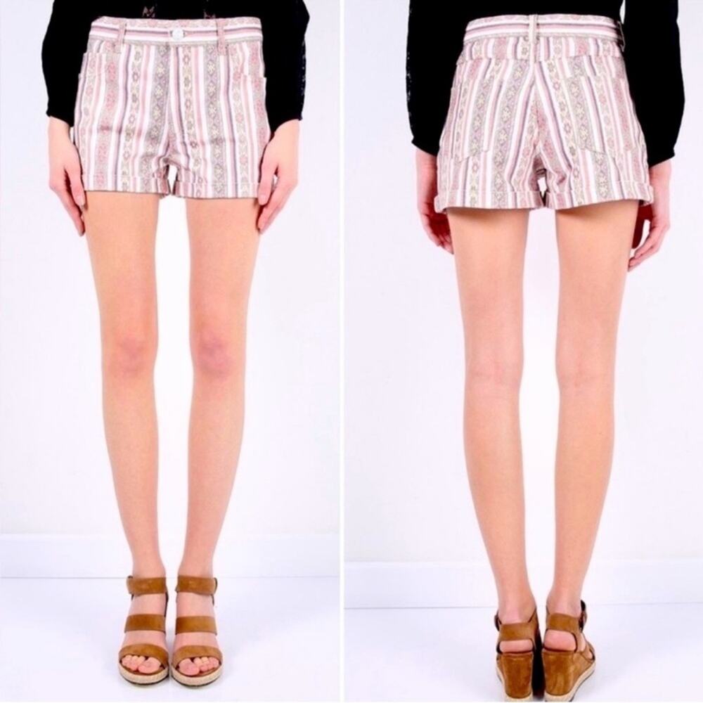 Isabel Marant Etoile Pink Striped‎ Southwestern Denim Shorts Size 42 Boho Cuffed